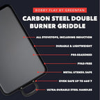 GreenPan x Bobby Flay 18" x 11" Carbon Steel Double Burner Pan, Pre-Seasoned Ready to Use, Induction Compatible, High Heat & Oven Safe Durable Cookware, Cast Iron Alternative