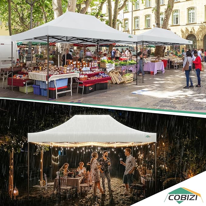 Cobizi Heavy Duty 10x15 Pop Up Canopy Tent Without sidewall, Easy Up Canopy Outdoor Tents for Party Backyard Wedding, Instant Commercial Gazebo with Roller Bag, Upgraded Legs, White