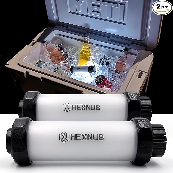 HEXNUB Cooler Box Lights, Waterproof, Rechargeable LED Lights Compatible with YETI, RTIC, ORCA, Ninja, Igloo, Coleman Ice Chest, Magnetic Base, Great for Camping Fishing Hunting Boating, 2-Pack