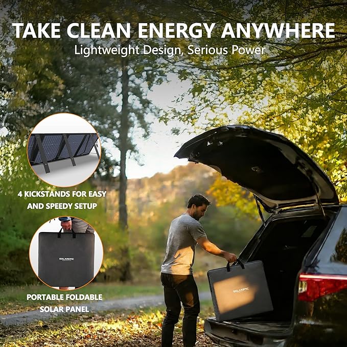 220W Foldable Solar Panel, Bifacial Monocrystalline, 25.9 Voc High Voltage, Waterproof, for Portable Power Station, Camping, RV, with Kickstand and Carrying Bag