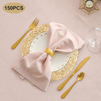 150 Pcs 13 Inch Gold Charger Plates, Bulk PP Wedding Chargers with Floral Reef Design Decorative Round Ruffled Rim Dinner Plates for Wedding Party Event Table Setting Decoration