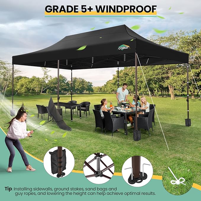 COBIZI 10x20 Pop up Canopy Without Sidewall Heavy Duty Commercial Outdoor Gazebo Easy Up Wedding Party Tents for Parties with Roller Bag, All Season Wind & Waterproof UPF50+(Upgrade Hexagonal Tube)