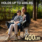EVER ADVANCED XL Camping Chair with Detachable Cushion, Mesh Chair for Adults Foldable, Oversized Heavy Duty Folding Chair with Cooler Mesh Pocket Cupholder Outdoor Fishing, Supports 400LBS Black