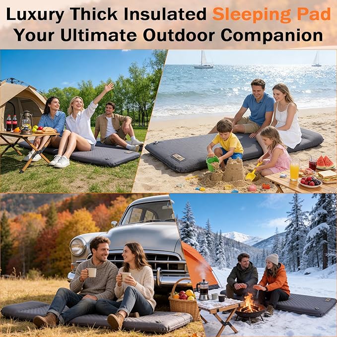 Self Inflating Sleeping Pad with Electric Pump, 3.15" Ultra-Thick Memory Foam Camping Sleeping Pad with Built-in Pillow, 4 Season Camping Mattress Pad, Camping Essentials Gear for Camp Travel Tent Car