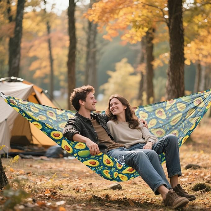 Green Art Avocado Camping Hammocks with Tree Straps Hanging Hammock for Outside Patio Backyard Poolside
