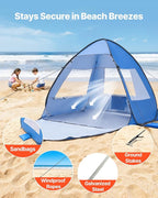 VEVOR Beach Tent Sun Shelter for 2 Person, UPF 50+ Protection, Portable Sun Shade Beach with Carrying Bag & Sand Pockets, Lightweight and Easy Setup Beach Umbrella for Camping Fishing Outdoor Picnic