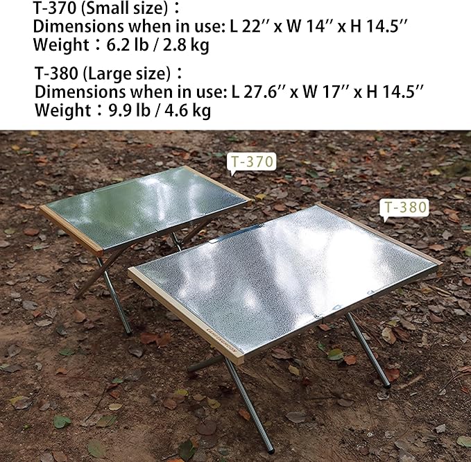 CAMPINGMOON Camping Side Table Heat-Resisting Stainless Steel Embossing Process for Outdoor Table Top Grill T-370