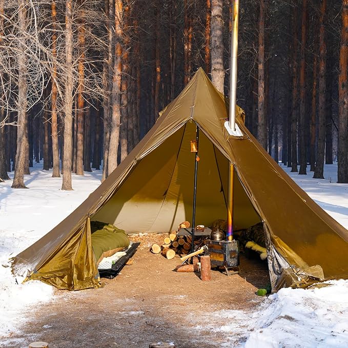 Tipi Tent Camping Hot Tent, Rheum Nobile Lightweight Teepee Waterproof with Stove Jack for 2-4 Person Hiking, Hunting, Backpacking