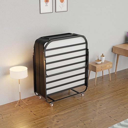 Spring Coil, 16″ High Folding Guest Bed with 5″ Memory Foam Mattress – Sturdy Metal Frame, Easy Access for Seniors, Underbed Storage, Comfortable Rollaway Bed for Guests, 30″ Wide