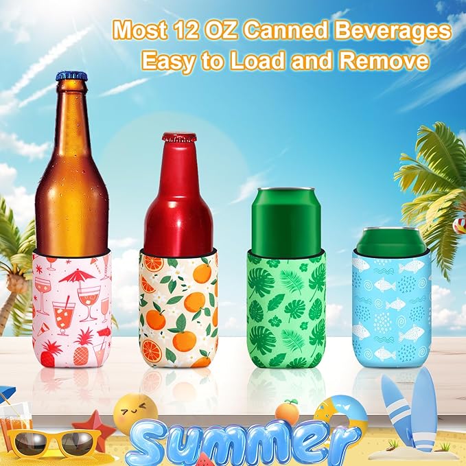 18Pack Summer Can Cooler Sleeves, 12 oz Neoprene Insulated Beer Can Drink Covers Holders Bottles Beverage Coozies for Bachelorette Beach Picnic Party Favors