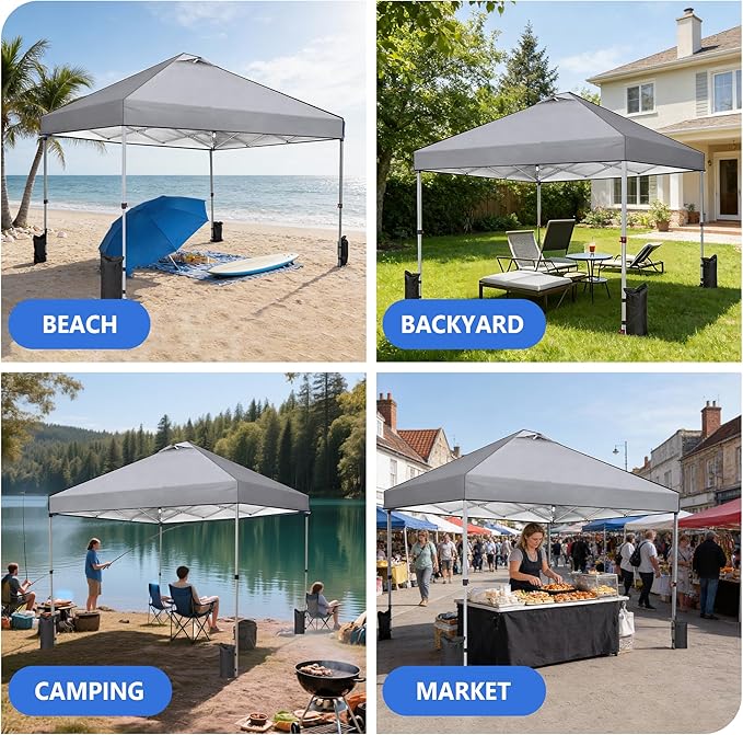 OLIXIS 10x10ft Pop Up Canopy Tent, Heavy Duty 1-Person One Push Setup, Portable Outdoor Shelter for Beach, Events, Camping Includes Rolling Carry Bag, Grey