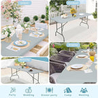 Set of 2 Folding Table 5 FT Camping Table Portable Heavy Duty Plastic Rectangular Outdoor Dining Table Steel Legs Fold-in-Half with Carrying Handle for Indoor,Picnic,Party,Wedding,Events(Grey)