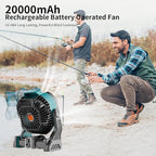 20000mAh Battery powered fan Camping essentials,Rechargeable fan Portable Battery Operated Tent with Light & Hook X26A Cyan
