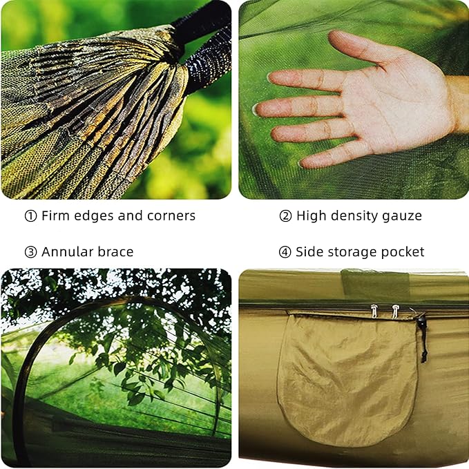 LFL Portable Camping Hammock with Mosquito Net, 1-2 Person Outdoor Swing Hammock, Nylon Parachute Material, Outside Quick Opening, Hiking Travel Courtyard (Orange)