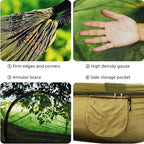 LFL Portable Camping Hammock with Mosquito Net, 1 or 2 Person Outdoor Swing Hammock, Nylon Parachute Material, Quick Opening Outside Hammock, Hiking Travel Courtyard (Black)