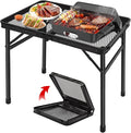 jkwokback Grill Table Camping Table Portable Folding Table,Height Adjustable Collapsible with Mesh Desktop,Lightweight Metal Table for Camp, BBQ, Picnic, RV, Outdoor Cooking, Travel
