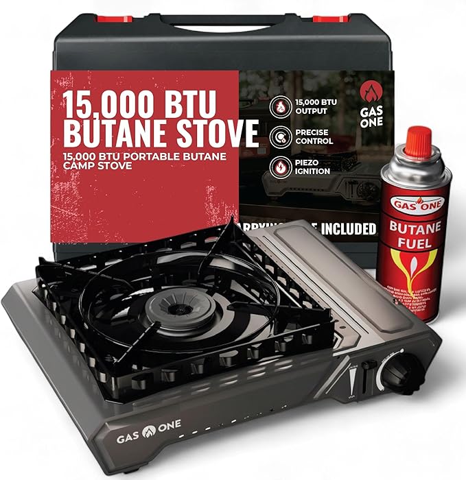 GasOne GS-5900A 15,000 BTU Portable Butane Camping Stove with Heavy Duty Case: Automatic Ignition, High Output, Precise Heat Control - Camping & Tailgating and Outdoor Cooking