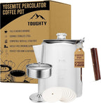Toughty Yosemite Percolator Coffee Pot – Classic Stovetop Coffee Maker for Camping, Hiking & Home, Durable Stainless Steel Pot, Compatible with All Stovetops – Old-Fashioned 9-Cup Percolator, Silver
