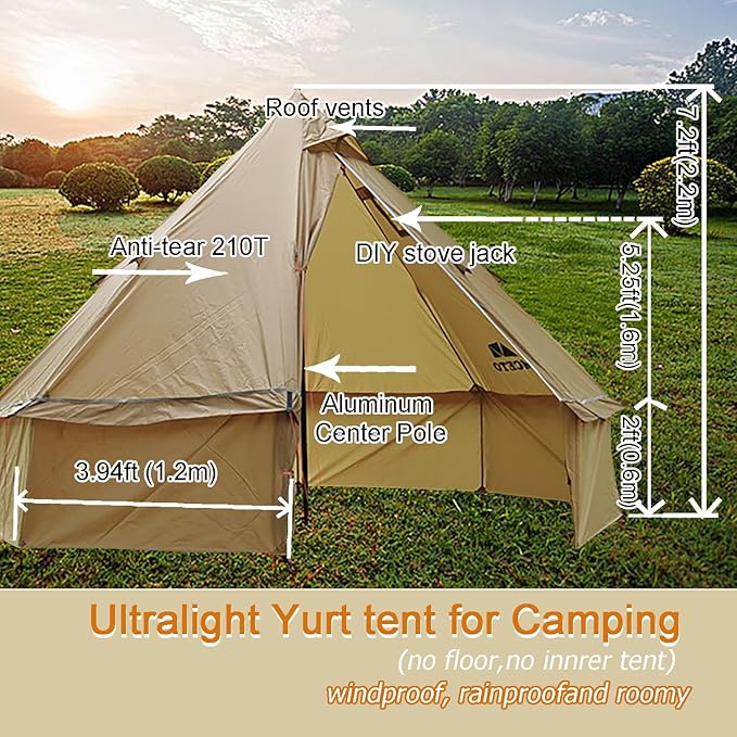 Backpacking Yurts Tent-Lightweight 4 Season Tents with Stove Jack, 1-3 Person Waterproof Hot Tent for Camping, Hiking, Outdoor Hunting, 6.6LB/10.5FT