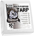 CARTMAN Finished Size 16x20 Feet 10 Mil White Heavy Duty Poly Tarp, Multipurpose Protective Cover, UV Resistant, Waterproof Poly Tarpaulin with Reinforced Edges Tarpaulin with Reinforced Edges
