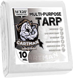 CARTMAN Finished Size 16x20 Feet 10 Mil White Heavy Duty Poly Tarp, Multipurpose Protective Cover, UV Resistant, Waterproof Poly Tarpaulin with Reinforced Edges Tarpaulin with Reinforced Edges