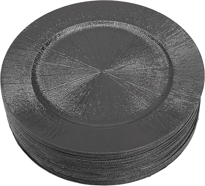 DYRABREST 50 Pcs 13 Inch Charger Plates, Bulk Round Charger Plates Plastic Wedding Dinner Elegant Reusable for Table Setting Wedding Party Event Tabletop Setting Decor (Black)