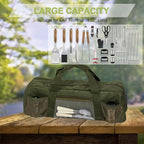 22" Upgraded Grill Tools Storage Bag, BBQ Utensil Holder with Pockets, Carry Bag for Outdoor Camping & Hiking BBQ, Gift for Men, Green