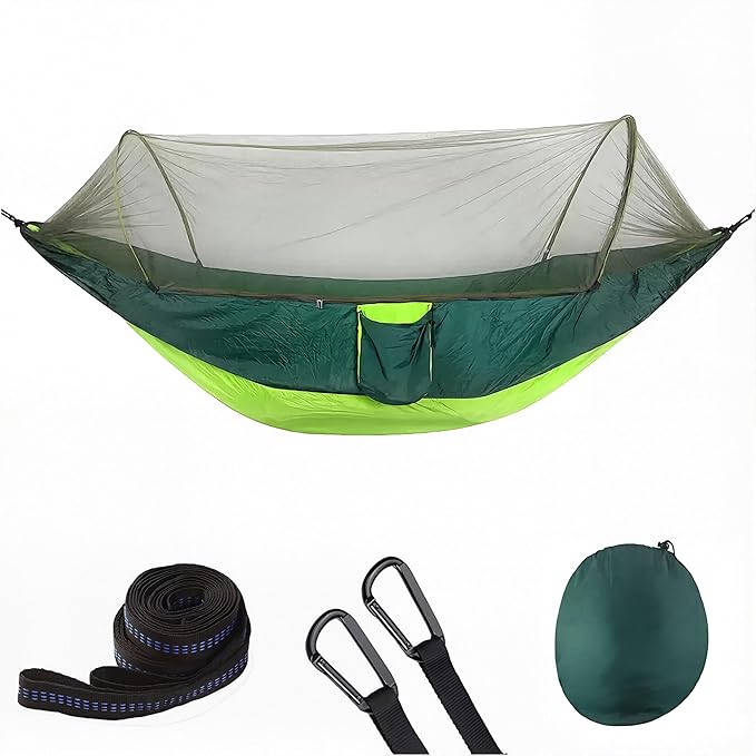 Camping Hammock with Mosquito Net, Lightweight Double Hammock for 2 Person, 210T Parachute Nylon Portable Sleeping Hammock with Tree Straps & Aluminum Carabiners, for Hiking Backpacking Outdoor Travel