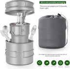 ZING TII Titanium Camping cookware Set, Camping Essentials，Camping Pot，Camping Gear，Camping pots and Pans Set with Pots, Cups，Pans，Tableware.