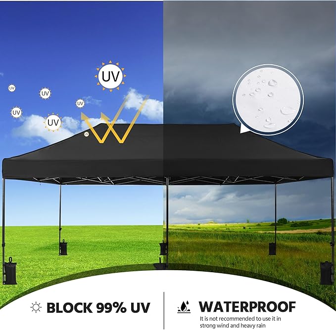 Yaheetech Heavy Duty Pop Up Canopy Tent, 10x20 Commercial Instant Shelter Tent for Wedding, Parties, Adjustable Outdoor Canopy with Wheeled Carry Bag, 6 Sandbags & 10 Stakes, Black
