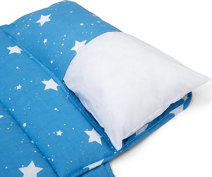 Delta Children Nap Mat - Includes Pillow & Blanket for Toddlers and Kids; Features Carry Handle w/Strap Closure and Name Tag; Rollup Design is Ideal for Preschool and Daycare; Personalization Optional
