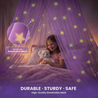 Bollepo Purple Bed Canopy for Girls with Glowing Stars - Princess Netting Room Decor, Ceiling Tent to Cover Toddler | Single, Twin, Full, Queen Size Kids Bed, Fire Retardant Fabric