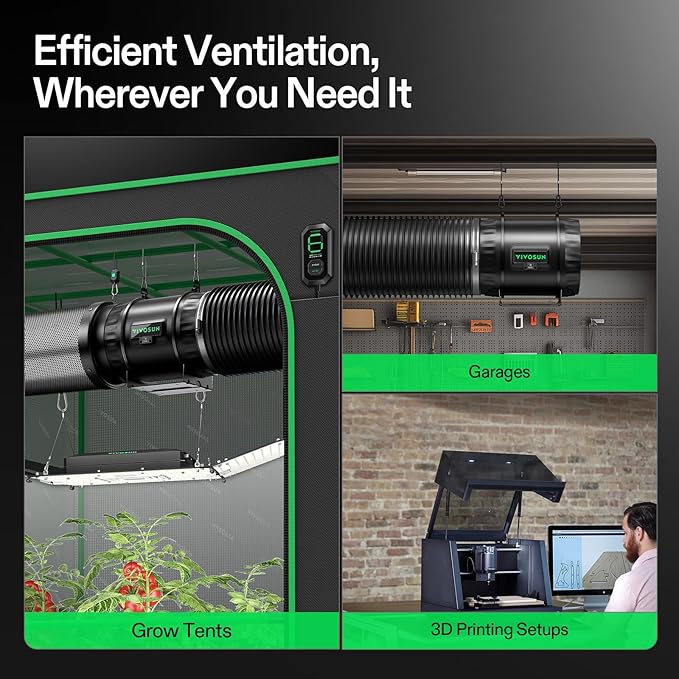 VIVOSUN Smart Air Filtration T8 Kit 8", AeroZesh T8 Inline Duct Fan with E12 Speed Controller, Carbon Filter & 25' Ducting, Cooling & Ventilation System for Grow Tents, Indoor Gardening, Hydroponics
