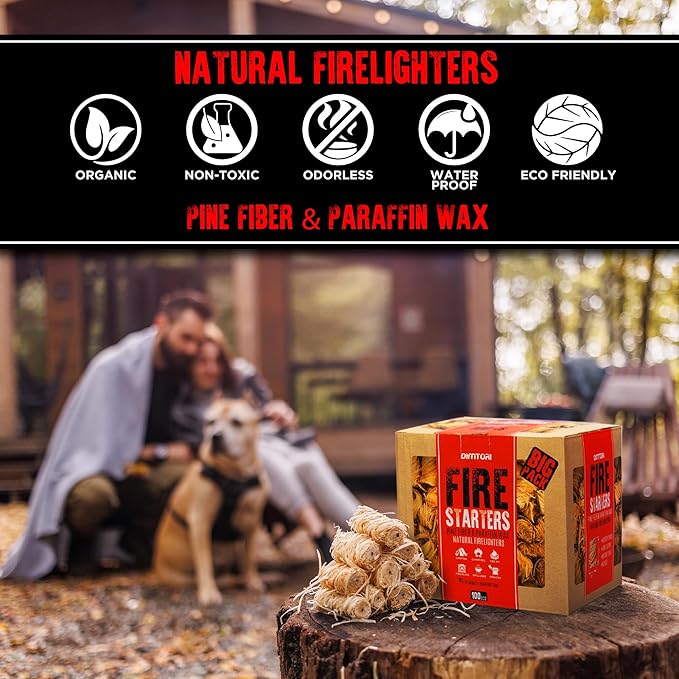 100 pcs Fire Starter - Natural Fire Starters for Campfires, Fire Pit, Pizza Oven, Fireplace, Smoker, BBQ, Pellet Stove & Wood - Fire Starters for Grill, Charcoal Starter