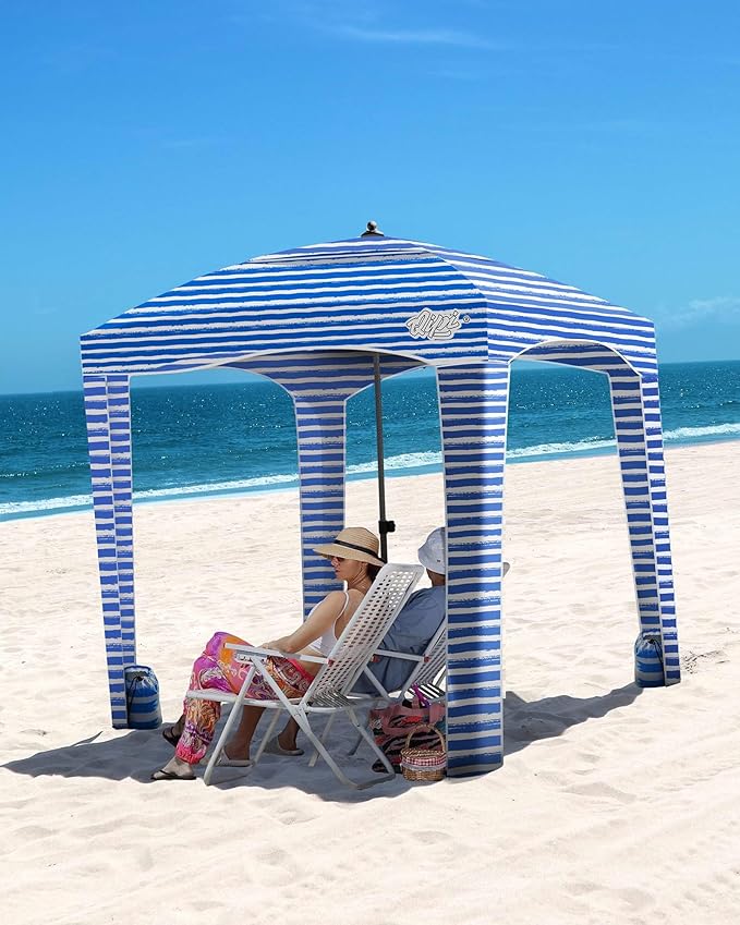 Qipi Beach Cabana - Easy to Set Up Canopy, Waterproof, Portable 6' x 6' Beach Shelter, Included Side Wall, Shade with UPF 50+ UV Protection, Ultimate Sun Umbrella - for Kids, Family & Friends