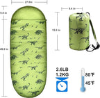Kids Glow-in-The-Dark Dinosaur Sleeping Bag for Boys Camping Hiking - Machine Washable, Durable, Waterproof, Lightweight - Slumber Bag & Backpack 2 Pc Gift Set - Age 3-10 | 58" L X 27" W