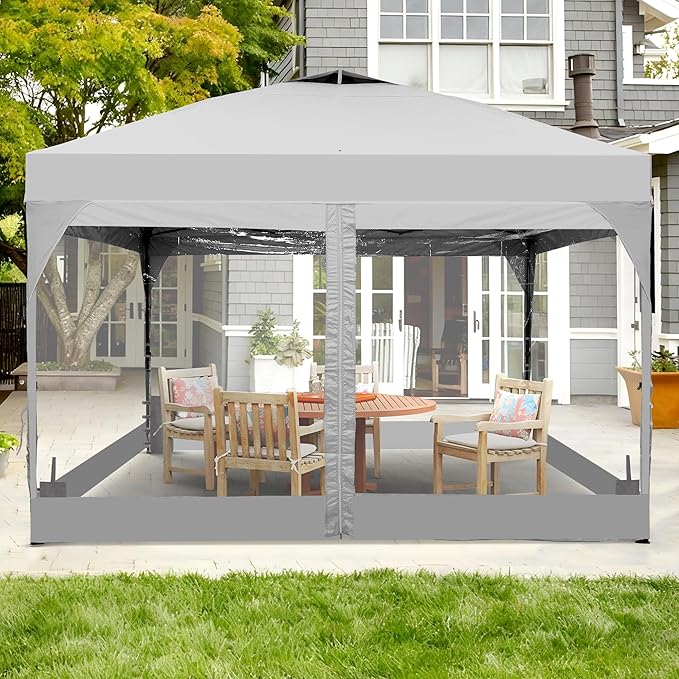 GDY 10x10 FT Pop Up Canopy Tent with One Push Setup,Setup Gazebo with 4 PVC Transparent Sidewalls,Easy Carry for Events, Parties, Camping, White.