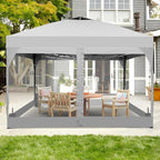 GDY 10x10 FT Pop Up Canopy Tent with One Push Setup,Setup Gazebo with 4 PVC Transparent Sidewalls,Easy Carry for Events, Parties, Camping, White.