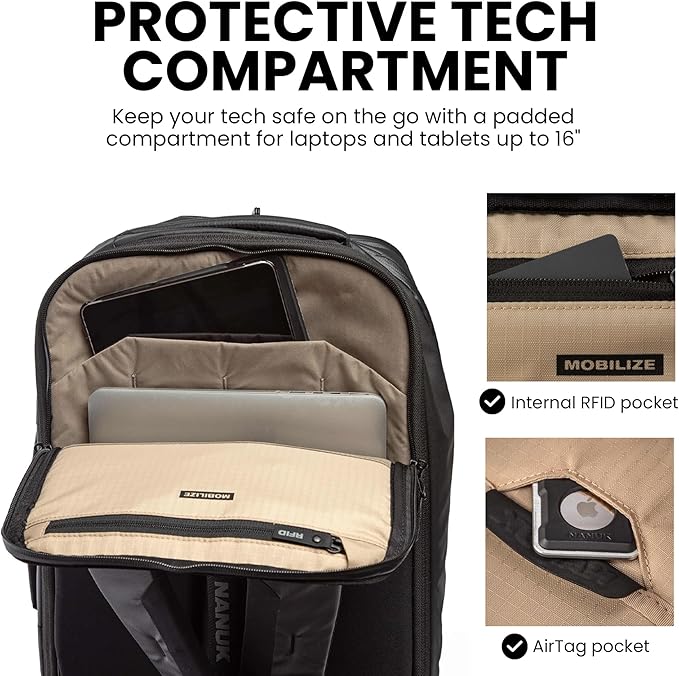 NANUK N-EDC 35L Carry-On Travel Backpack – Water-Resistant Laptop Backpack for Work Travel and Everyday Carry – Compact & Expandable, TSA-Ready, Smart Organization – Black