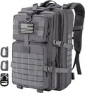 MOLLE Assault Backpack, Tactical Backpack Military Army Camping Rucksack, 3-Day Pack Trip w/USA Flag Patch, D-Rings, Grey