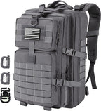 MOLLE Assault Backpack, Tactical Backpack Military Army Camping Rucksack, 3-Day Pack Trip w/USA Flag Patch, D-Rings, Grey
