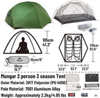 Naturehike Mongar UL Tent [2025 Upgrade] - 1-2 Person Ultralight 3 Season Camping Tent, Waterproof One Person Two Person Backpacking Tent for Hiking, Cycling, Easy Setup