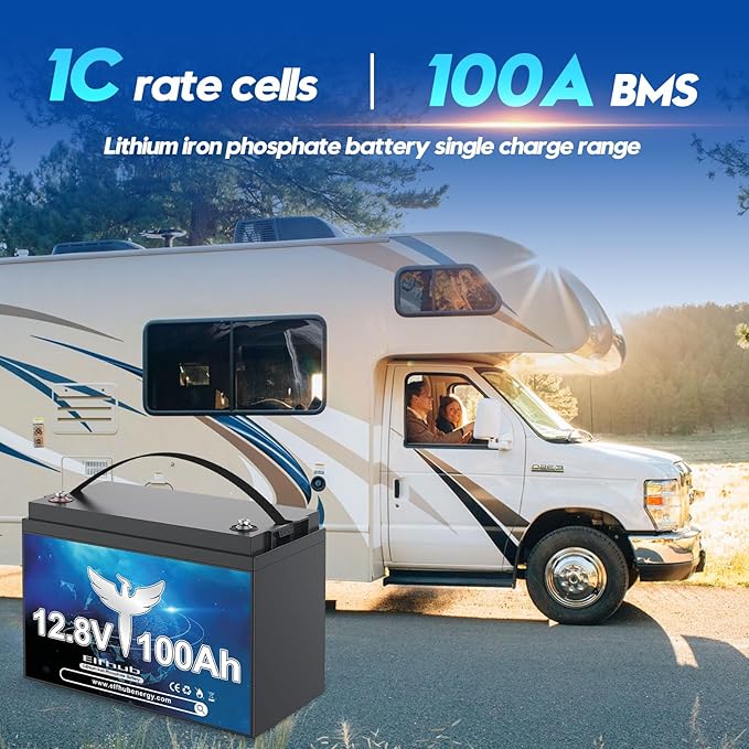12V 100Ah LiFePO4 Lithium Battery, Upgraded 100A BMS, 10-Year Lifespan with Up to 15000 Cycles, Max. 1280Wh Energy,Perfect for RV, Solar, Trolling Motor