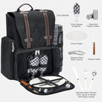 Picnic Backpack for 2 Person with Large Insulated Cooler Bag, Picnic Basket Set with Wine Pouch, Waterproof Picnic Blanket & Cutlery Set. Perfect for Camping, Party,Wedding Gift for Couple.2P-Black