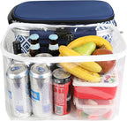 ALLCAMP Picnic Basket - Insulated Cooler, Thickening Foldable Picnic Basket with Removable Baskets & Sewn-in Frame, Basket for House Warming Gifts New Home(Rectangle Blue White)