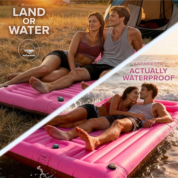 Premium Double Sleeping Pad for Camping - Camping Mattress 2 Person XL with Built-in Pump - 6.9" Thick Camping Beds for Adults - Indoor, Beach & Pool Use