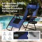 PHI VILLA XXL Oversized Padded Zero Gravity Chair, Foldable Patio Recliner, 30" Wide Seat Anti Gravity Lounger with Cup Holder, Support 400 LBS (Navy Blue)