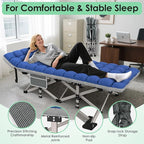 Suteck Camping Cot, Folding Camping Cot Bed for Adults Sleeping 1200D Double Layer Oxford Portable Folding Outdoor Cots for Camping W/Soft Pad Carry Bag for Home Office Nap Beach Travel, Stripe Blue