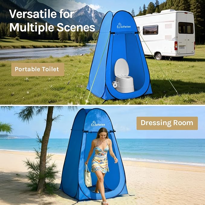 Wolfwise Pop Up Shower Tent, Portable Instant Changing Tent with Ventilation Window & Carry Bag, Privacy Bathroom Toilet for Beach, Camping & Outdoor, Width 40 ", Height 75 ", Blue