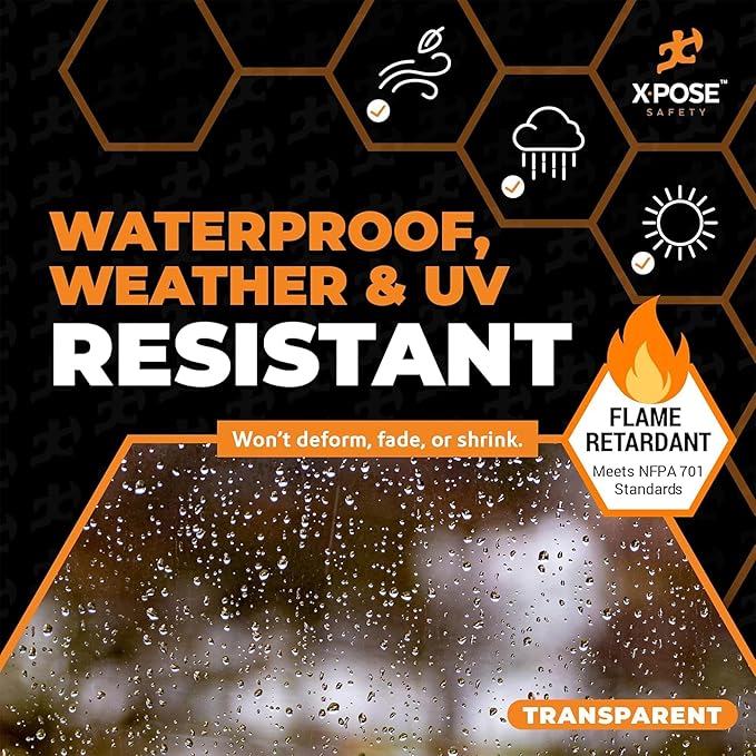 10' x 20' Clear Vinyl Tarp - Fire Retardant 20 Mil Super Heavy Duty Transparent Waterproof PVC Tarpaulin with Brass Grommets - for Patio Enclosure, Temporary Wall, Multipurpose - by Xpose Safety